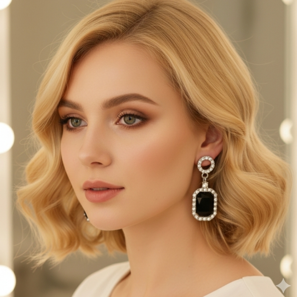 Chic Black and Silver Crystal Earrings
